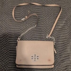 Authentic Tory Burch Britten Tan Crossbody Leather Shoulder Bag